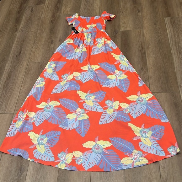 NWT Lulus Patsy Coral Red Floral Print Off-the-Shoulder Dress Size XS Coastal - Picture 12 of 16